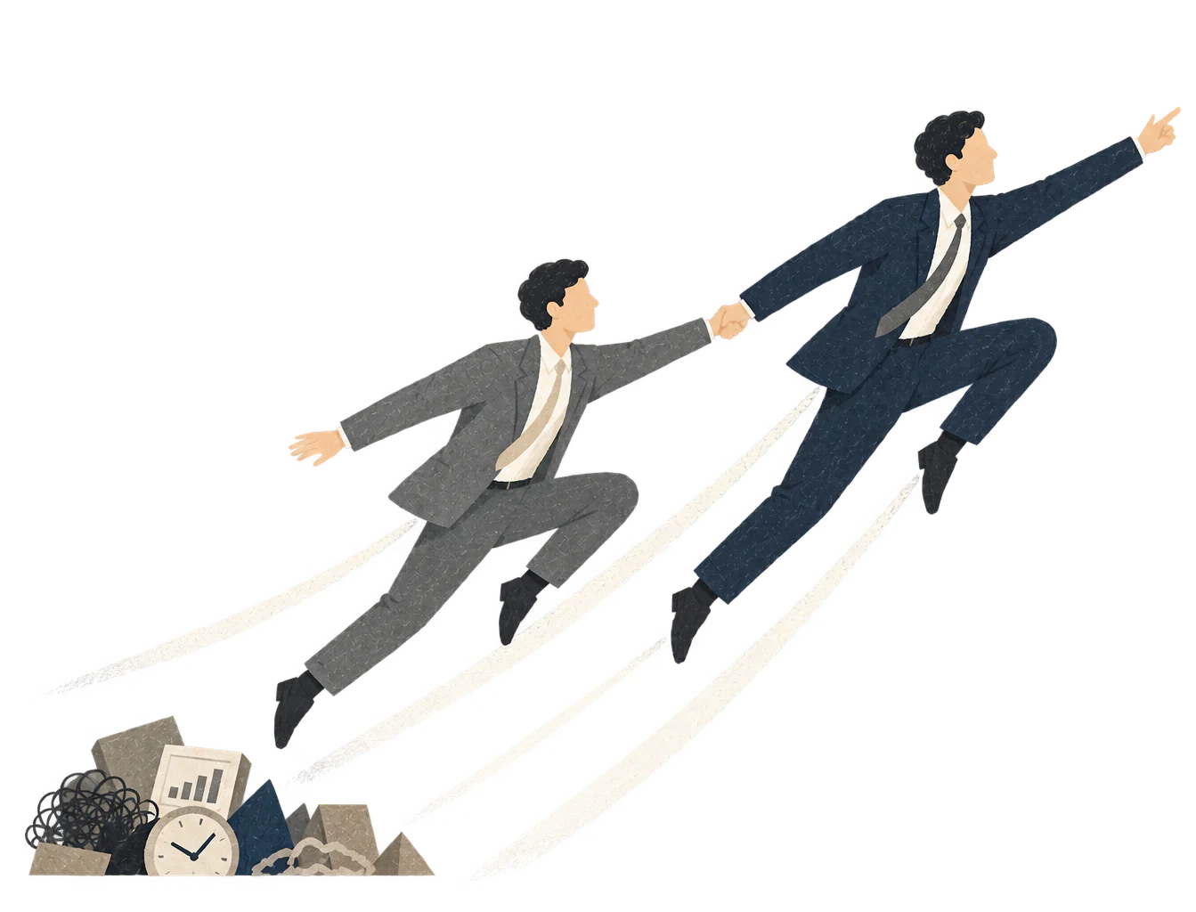 条件の境界を、二人で一緒に飛び越えるイラスト