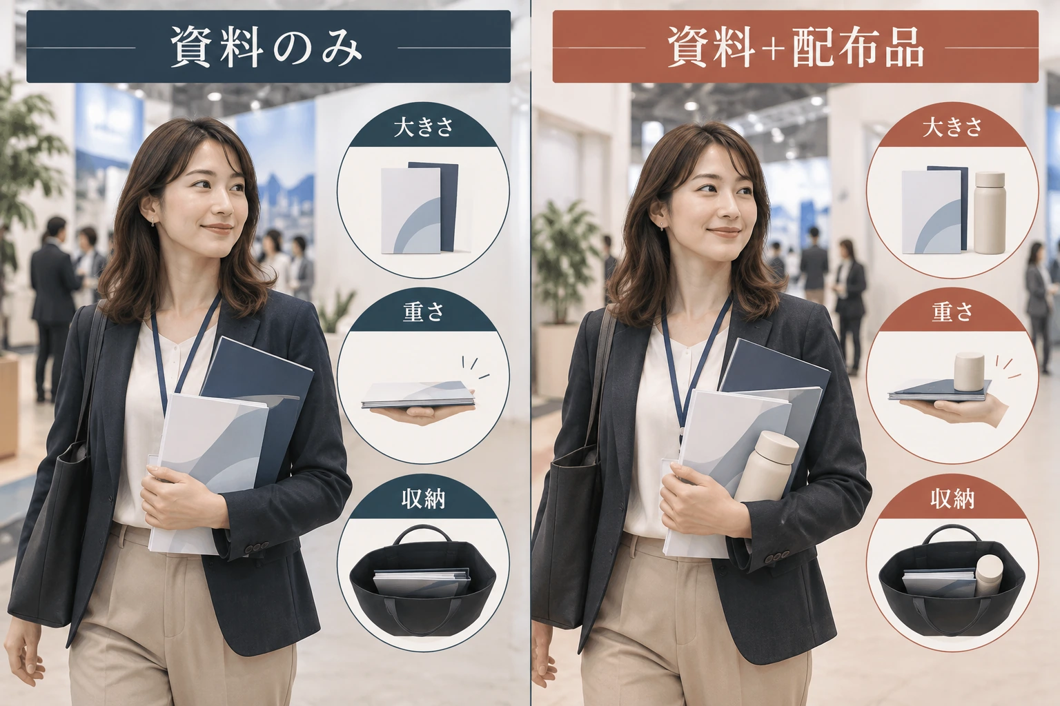 資料だけの場合と資料にノベルティを加える場合の持ち帰り条件の比較